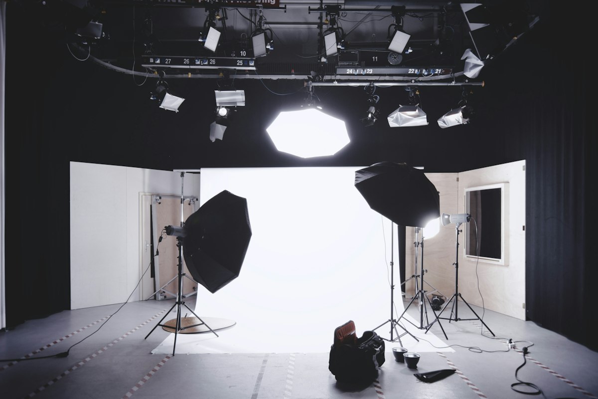 Photography studio set up with lighting